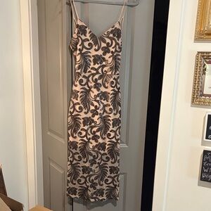 Women's Beige Slip Dress with Black Sequin Floral Pattern